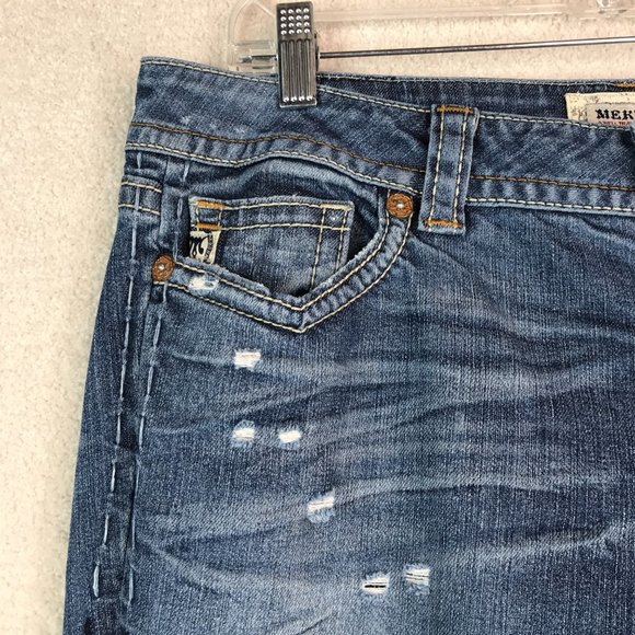 MEK Prague Boot Cut Jeans Womens 31x34 Medium Wash Denim Mid Rise Distressed - Picture 4 of 15